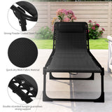 Outdoor Folding Lounge Chair, 4-Level Adjustable Chaise Lounge with Headrest, Tanning Chair Beach Bed Reclining Lounger Cot for Camping