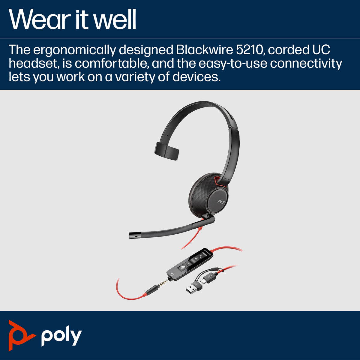 HP Poly Blackwire 5210 Monaural USB-C Headset