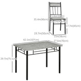 5 Pieces Diner Tables Dining Room Sets for 4 People with Marble Effect Tabletop Padded Chairs and Metal Frame Grey