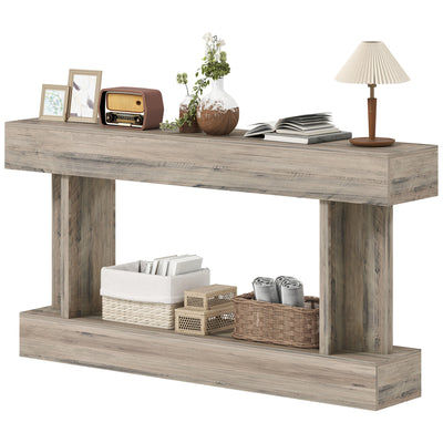63 Inch Long Console Table, Vintage Narrow Entryway Table with Storage Shelf for Living Room and Hallway