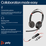 Casque stéréo USB-C HP Poly Blackwire 5220 + prise 3,5 mm + adaptateur USB-C/A