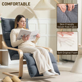 Accent Chair, Velvet Upholstered Living Room Chair with Footrest, Wood Frame