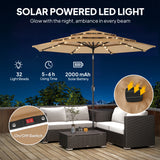9.3 ft Patio Umbrella with Solar LED Lights, 3 Tier Outdoor Market Table Parasol with Tilt
