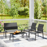 4 Piece Patio Furniture Set, Outdoor Conversation Set with Deep Seat, Glass-Top Table
