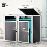 Double Garbage Bin Shed, Lockable Outdoor Storage Shed with Openable Lid, Galvanized Frame for Garden Patio