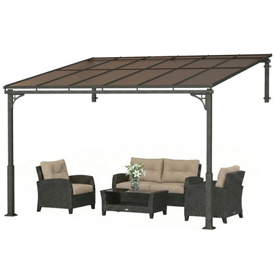 11' x 10' Outdoor Pergola, Wall Mounted Hardtop Lean-to Gazebo with Polycarbonate Roof and Metal-Aluminium Frame