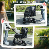 Foldable Cat Dog Travel Carriage, 4 Wheels Pet Stroller with EVA Wheel Brake, 3-stage Canopy, Mesh Window Door