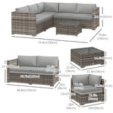Ensemble de mobilier de conversation extérieur 4 pièces en rotin et osier avec canapé d'angle, causeuses et table à café avec coussins