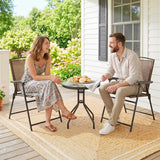 Folding Outdoor Bistro Set, Patio Table and Chairs with Reclining Backrest and Round Dining Table