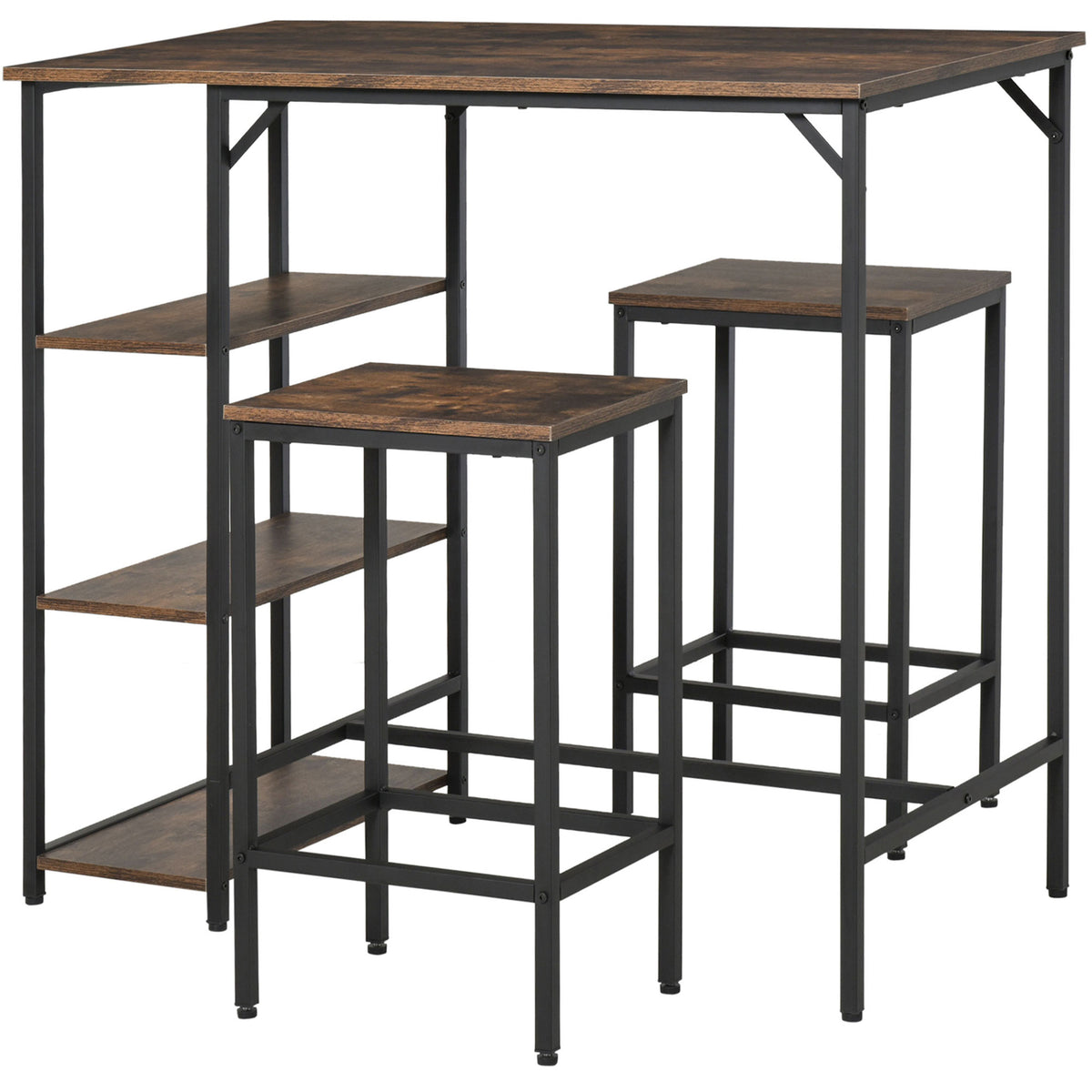 Industrial Dining Table Set for 2, Bar Table and Stools Set, Counter Height Kitchen Table with Chairs with Storage Shelf