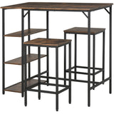 Industrial Dining Table Set for 2, Bar Table and Stools Set, Counter Height Kitchen Table with Chairs with Storage Shelf