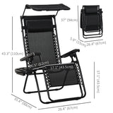 Outdoor Zero Gravity Reclining Lounger Chair with Canopy Shade, Side Tray
