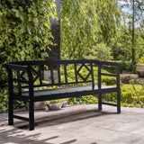 Wooden Outdoor Bench, 3 Person Patio Garden Bench with Diamond Pattern Backrest, 792 LBS Capacity