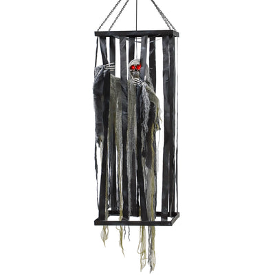 Animatronics Hanging Skeleton Reaper in Cage