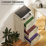 3 Drawer Filing Cabinet with Lock, Boho File Cabinet for A4 Letter Size Files with Decorative Rattan Accents