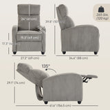 Corduroy Home Theater Seating, Push Back Recliner Chair with Padded Seat for Living Room
