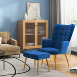 Modern Accent Chair with Ottoman, Upholstered Armchair with Footrest, Gold Metal Legs for Living Room