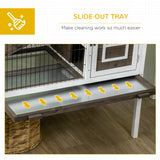 Rabbit Hutch Dual-Height Design Bunny House with Run Slide-Out Tray White and