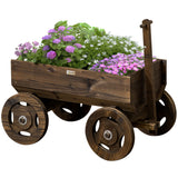 Wooden Raised Garden Bed, Flower Cart w/ Wheels