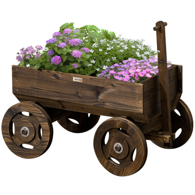 Wooden Raised Garden Bed, Flower Cart w/ Wheels