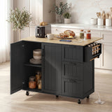 Kitchen Island with Drop Leaf, Rolling Kitchen Cart with Power Outlet, Cabinet, 3 Drawers, Towel Bar