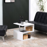 Wooden S Shape End Table 3 Tier Storage Shelves Organizer Living Room Side Table Desk