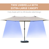 15' Outdoor Patio Umbrella with Twin Canopy Sunshade Steel Table Umbrella w/ Lift Crank