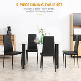 Ensemble table à manger et chaises pour 4, ensemble cuisine moderne 5 pièces avec table en verre, siège rembourré et cadre en acier