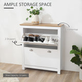 Armoire à chaussures moderne avec 2 tiroirs rabattables et tablettes ajustables, organiseur de rangement pour 12 paires pour entrée