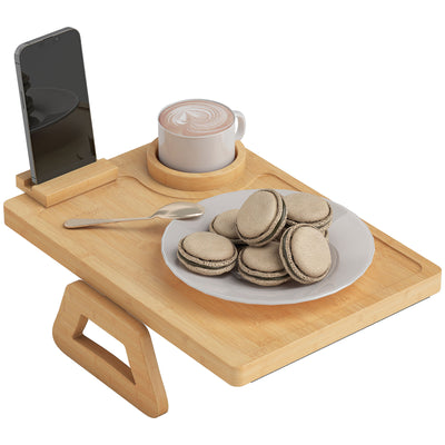 Couch Arm Tray, Clip-On Side Table with 360° Rotating Phone Holder and Removable Cup Holder