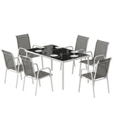 7 Piece Garden Dining Set, Garden Furniture Set with Rectangle Table and 6 Stackable Chairs