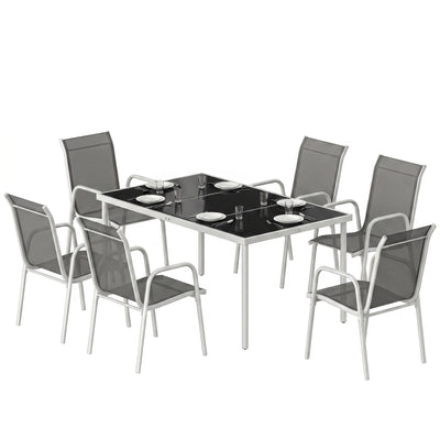 7 Piece Garden Dining Set, Garden Furniture Set with Rectangle Table and 6 Stackable Chairs