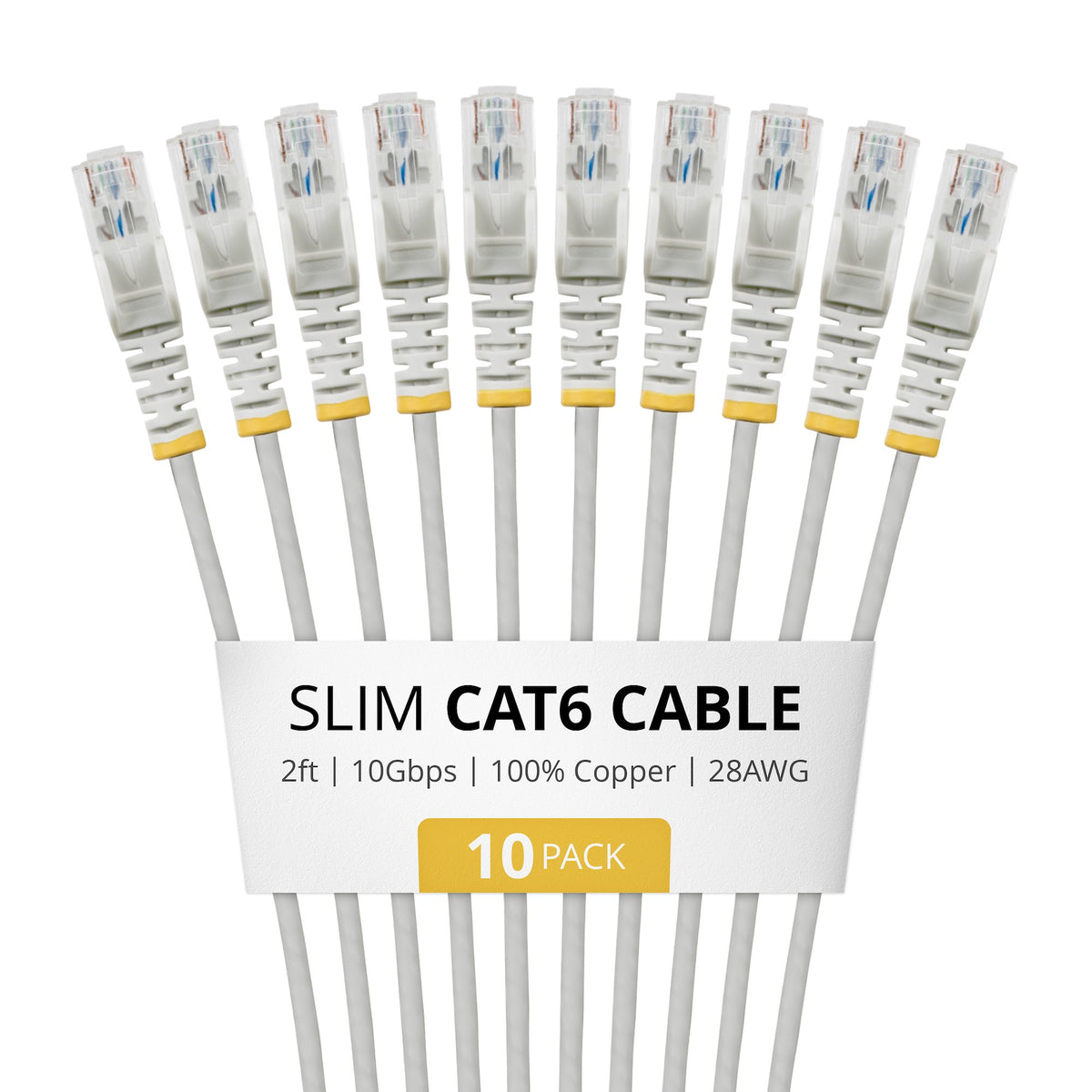 StarTech.com 2ft Gray Slim CAT6 Cable, 10 Pack, 100W PoE