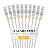 StarTech.com 2ft Gray Slim CAT6 Cable, 10 Pack, 100W PoE