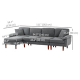 L-Shape Sofa, Pillows and Wooden Legs for Living Room