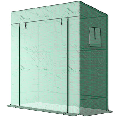 Walk-in Tomato Greenhouse Lean-to Green House with Reinforced PE Cover, Mesh Windows
