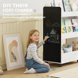 Kids Bookshelf, Kids Bookcase with Wheels & Blackboard, for 3-8 Years