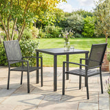 Stackable Patio Chairs Set of 2, Outdoor Dining Chairs with Faux Wicker Steel Mesh Back
