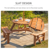 Ensemble table de pique-nique ronde 6 personnes avec bancs et trou pour parasol, Table de patio en bois avec 3 bancs intégrés pour jardin