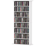 8-Tier DVD Shelf with 6 Adjustable Shelves, Holds 360 CDs, 185 DVDs or 185 Blu-rays