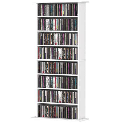 8-Tier DVD Shelf with 6 Adjustable Shelves, Holds 360 CDs, 185 DVDs or 185 Blu-rays