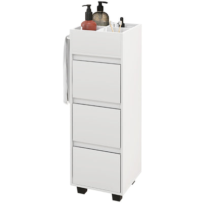 Slim Bathroom Cabinet, Bathroom Storage Cabinet with 4 Top Compartments, 3 Drawers & Towel Rack for Narrow Spaces