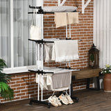 Foldable Clothes Drying Rack, 4-Tier Steel Laundry Rack for Drying Clothes with 2 Side Wings and 4 Castors
