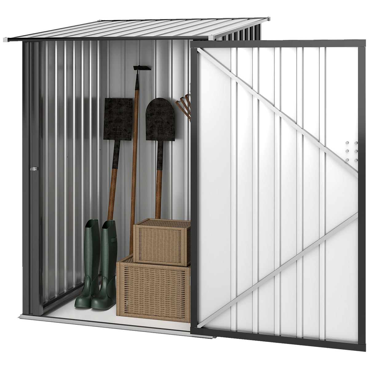 3.3' x 3.4' Lean-to Garden Storage Shed, Outdoor Galvanized Steel Tool House with Lockable Door for Patio