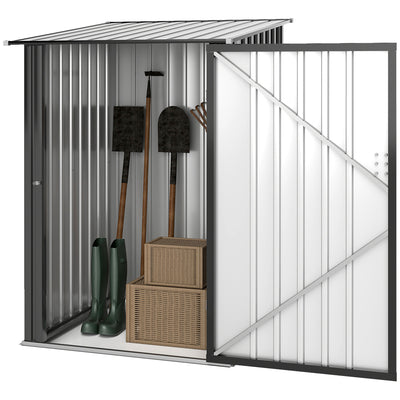 3.3' x 3.4' Lean-to Garden Storage Shed, Outdoor Galvanized Steel Tool House with Lockable Door for Patio