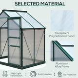 6.2' x 4.3' x 6.6' Clear Polycarbonate Greenhouse Large Walk-In Green House Garden Plants Grow Galvanized Base Aluminium Frame w/ Slide Door
