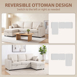 Modular Sectional Sofa Bed with Reversible Storage Ottoman