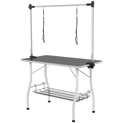 Foldable Dog Grooming Table with Adjustable Grooming Arms, Storage Shelf, 42