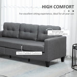 L-shaped Sofa, 3 Seater Couch with Ottoman, Corner Sofa with Thick Padded Cushion and Wood Legs