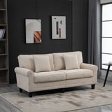Modern 3 Seater Sofa, Corduroy Fabric 3 Seater Couch with Pine Wood Legs and Rolled Armrests for Living Room